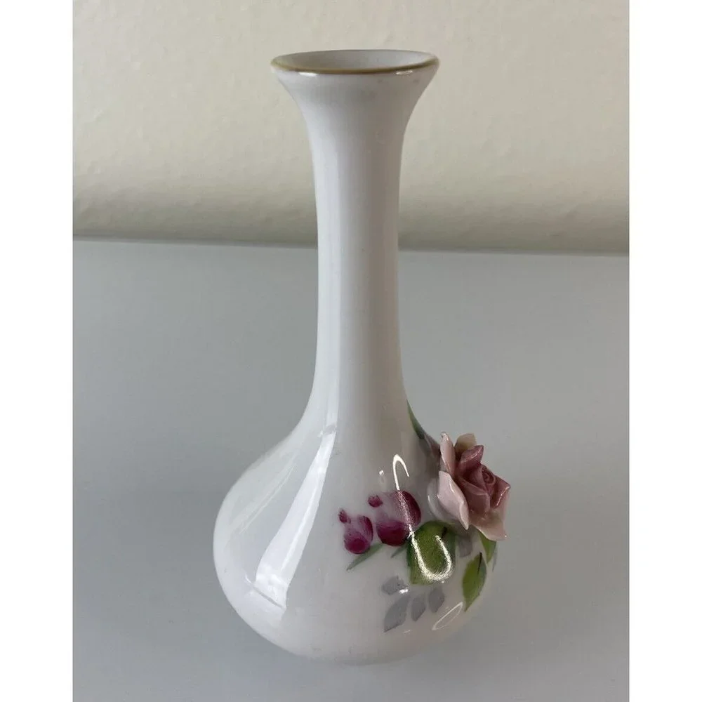 Vintage Made in Occupied Japan Vase w/ 3D Rose Small Bud Vase 4.75” Home Decor